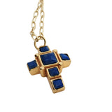 Collier doré croix lapis lazulis 42 cm