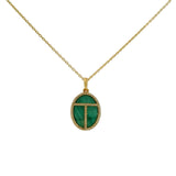 Collier doré scarabée malachite et zircons blancs 42 cm