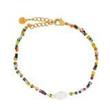 Bracelet doré Pierre de Lune et perles multicolores