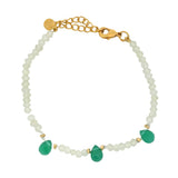 Bracelet doré prehnite et gouttes en onyx verte