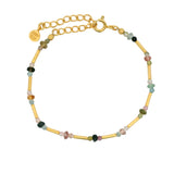 Bracelet doré tubes et tourmaline facettée
