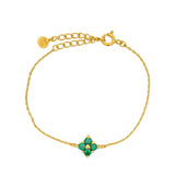Bracelet doré petite fleur en onyx verte