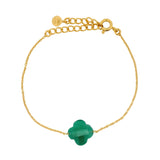 Bracelet doré grand trèfle en onyx verte facettée