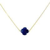 Collier doré grand trèfle lapis lazuli 40 cm