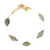 Bracelet doré sur fil pierre de lune, oeil de tigre, labradorite et couronnes
