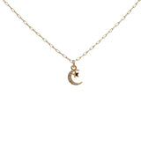 Collier doré petite lune avec zircons et étoile 38 cm