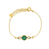 Bracelet doré onyx verte avec gouttes en zircons blancs