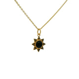 Collier doré soleil onyx noire cabochon zircons noirs 42 cm