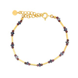 Bracelet doré duo de grenat et iolite avec tubes doré