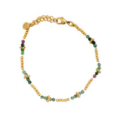 Bracelet doré alternance de rubis zoisite, boules et couronnes dorées