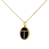 Collier doré scarabée lapis lazulis et zircons blancs 42 cm