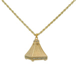 Collier doré pyramide et labradorite 60cm