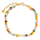 Bracelet doré perles multicolores avec couronnes dorées