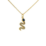 Gold necklace with snake pendant, stone and zircons