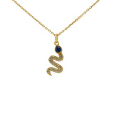 Gold necklace with snake pendant, stone and zircons