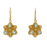 Boucles d'oreilles fleur dorée et pétales en prehnite