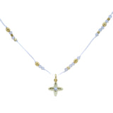 Collier fil blanc petites pierres labradorite et fleur dorée 42cm