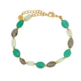 Bracelet doré en labradorite, prehnite, onyx verte et boules dorées