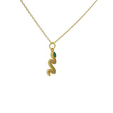 Gold necklace with snake pendant, stone and zircons