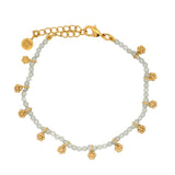 Bracelet doré labradorite facettées et pampilles fleurs