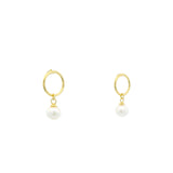 Boucles d'oreilles dorées anneau et perle de culture