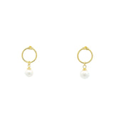 Boucles d'oreilles dorées anneau et perle de culture