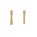 Boucles d'oreilles dorées chaine reliée à un zircon blanc et fermoir