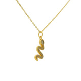 Gold necklace with snake pendant, stone and zircons