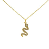 Gold necklace with snake pendant, stone and zircons