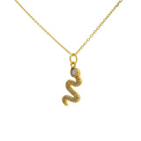 Gold necklace with snake pendant, stone and zircons