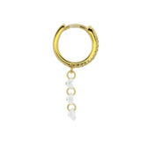 Mini créole fermée dorée avec rangée de zircons blancs et 3 gros pendants