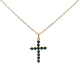 Collier doré croix et onyx verte 42 cm