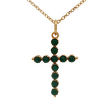 Collier doré croix et onyx verte 42 cm