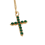 Collier doré croix et onyx verte 42 cm