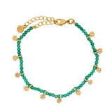 Bracelet doré onyx verte facettée et pampilles en fleurs