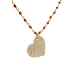 Collier rosary doré onyx rouge et coeur 70cm
