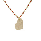 Collier rosary doré onyx rouge et coeur 70cm