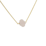 Collier doré grand trèfle quartz rose 40 cm