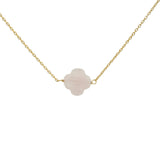 Collier doré grand trèfle quartz rose 40 cm