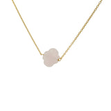 Collier doré grand trèfle quartz rose 40 cm
