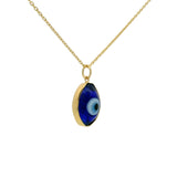 Collier doré oeil oval bleu en verre soufflé 42 cm
