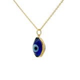 Collier doré oeil oval bleu en verre soufflé 42 cm