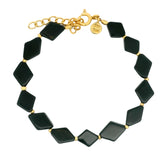 Bracelet doré Onyx noire en losange avec petites boules dorées