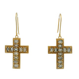 Boucles d'oreilles dorées croix carrées et labradorite