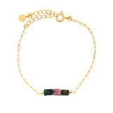 Bracelet doré maille rectangle trilogie de tourmaline