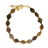 Bracelet doré oeil du tigre en losange et petites perles dorées