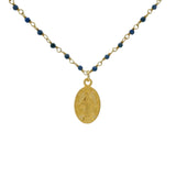 Collier rosary doré lapis lazulis et madone 80cm