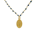 Collier rosary doré lapis lazulis et madone 80cm