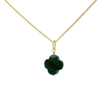 Collier doré grand trèfle malachite 42 cm