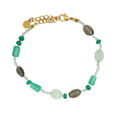 Bracelet doré mix de prehnite, onyx verte et quartz fumé